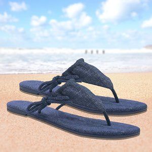 Pure Denim Bikini Thong Flat Sandals and Side Tie